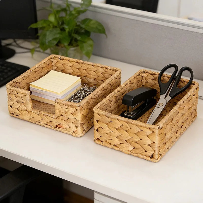 Water Hyacinth Woven Tissue Box Desktop Organizer Basket Kitchen Storage