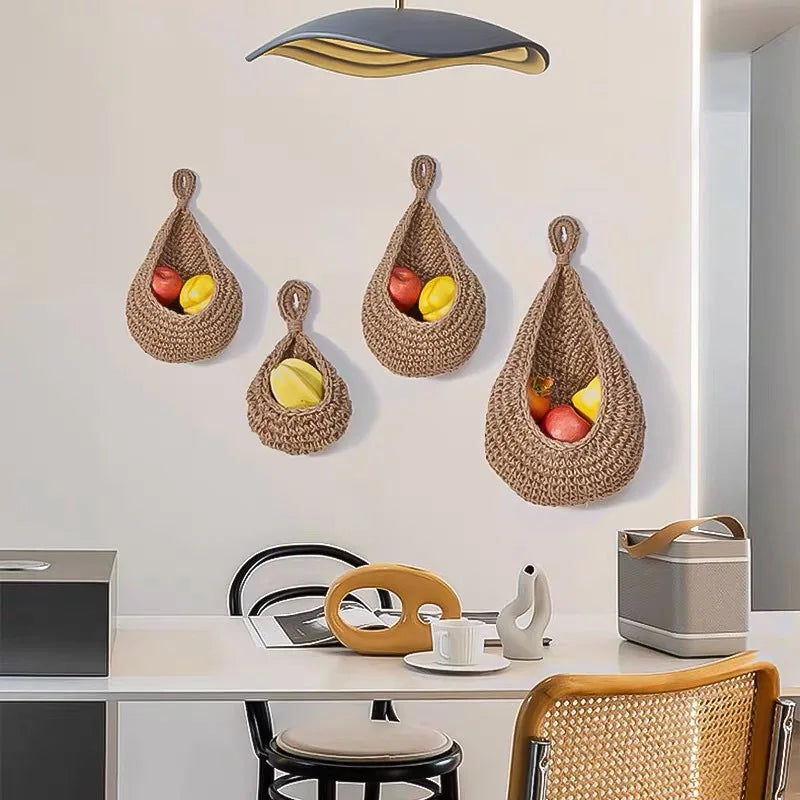 Boho Decor Hanging Wall Baskets for Kitchen 3 Pack Teardrop Baskets with Hooks Storage Fruit Onion Vegetable Potato for Home