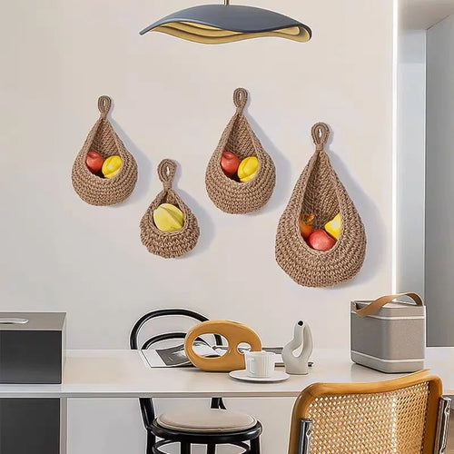 Boho Decor Hanging Wall Baskets for Kitchen 3 Pack Teardrop Baskets with Hooks Storage Fruit Onion Vegetable Potato for Home